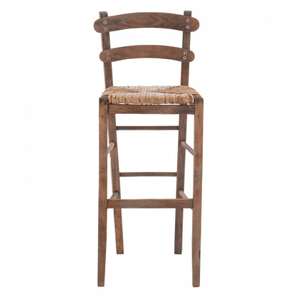 Traditional Stool With Straw Walnut Color Hm10372.01