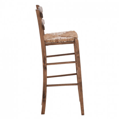 Traditional Stool With Straw Walnut Color Hm10372.01