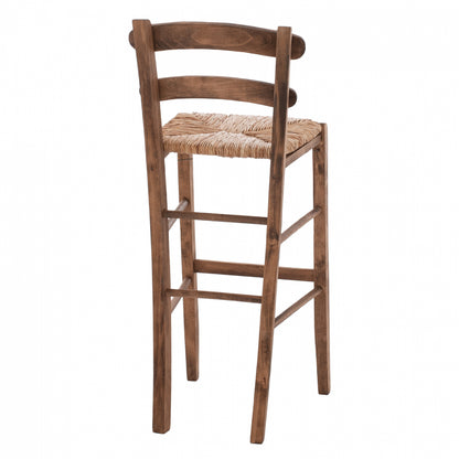 Traditional Stool With Straw Walnut Color Hm10372.01