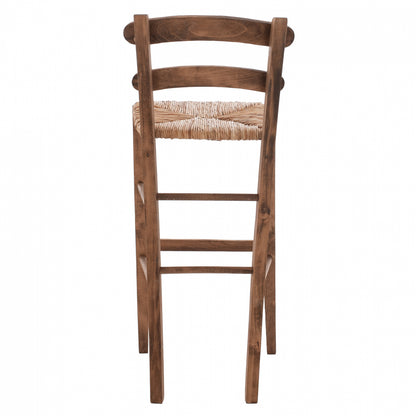 Traditional Stool With Straw Walnut Color Hm10372.01