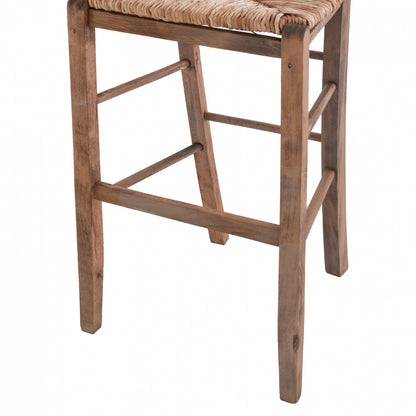 Traditional Stool With Straw Walnut Color Hm10372.01