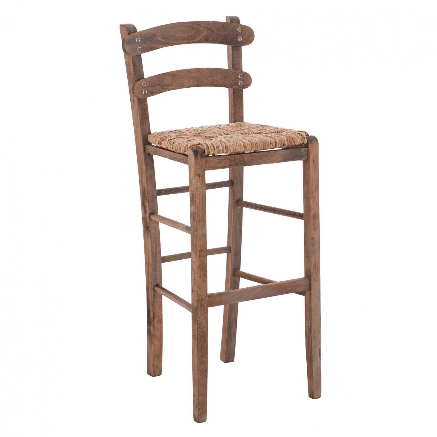 Traditional Stool With Straw Walnut Color Hm10372.01