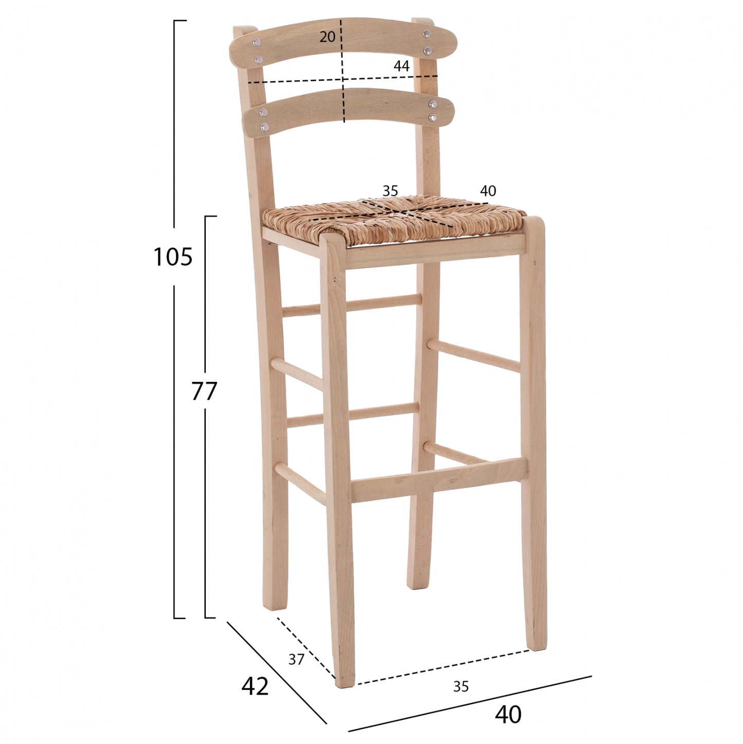 Traditional Stool With Straw Unpainted Hm10372.02