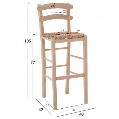 Traditional Stool With Straw Unpainted Hm10372.02