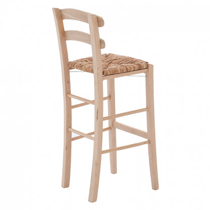 Traditional Stool With Straw Unpainted Hm10372.02