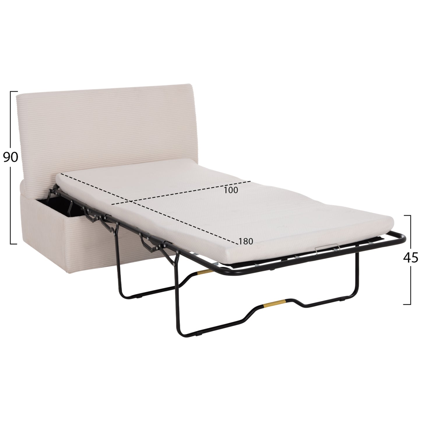 Stool With Folding Bunk Bed & Mattress Inge Hm3343.42 Beige Corduroy Fabric 118x74x42hcm.