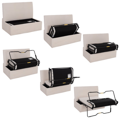 Stool With Folding Bunk Bed & Mattress Inge Hm3343.42 Beige Corduroy Fabric 118x74x42hcm.