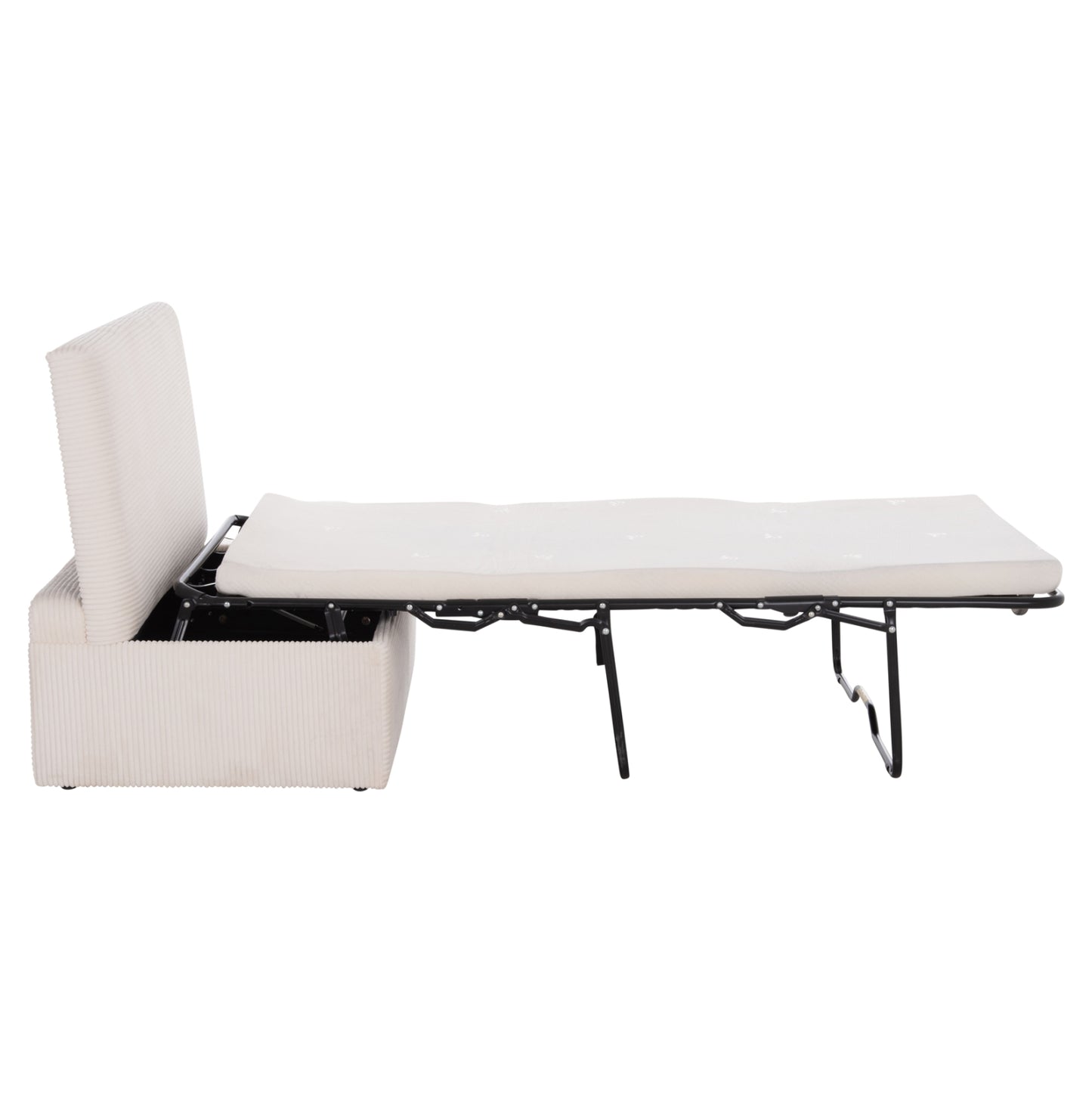 Stool With Folding Bunk Bed & Mattress Inge Hm3343.42 Beige Corduroy Fabric 118x74x42hcm.