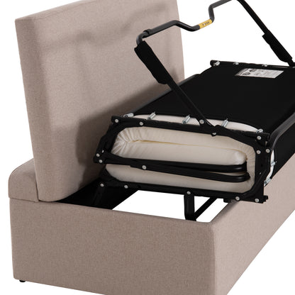 Stool With Folding Bunk Bed & Mattress Inge Hm3343.02 Beige Fabric 116x74x40hcm.