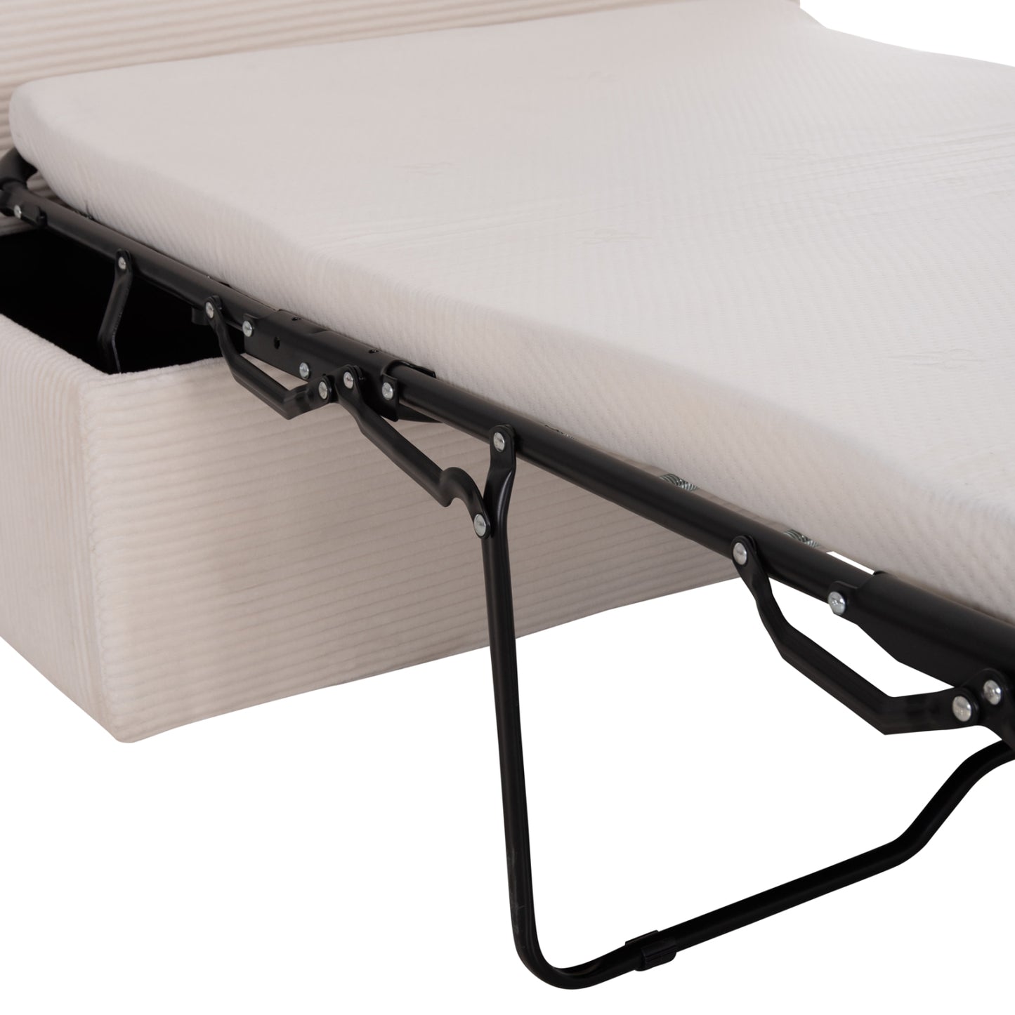 Stool With Folding Bunk Bed & Mattress Inge Hm3343.42 Beige Corduroy Fabric 116x74x40hcm.