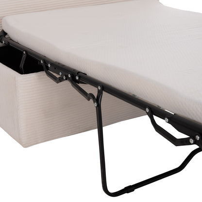 Stool With Folding Bunk Bed & Mattress Inge Hm3343.42 Beige Corduroy Fabric 118x74x42hcm.