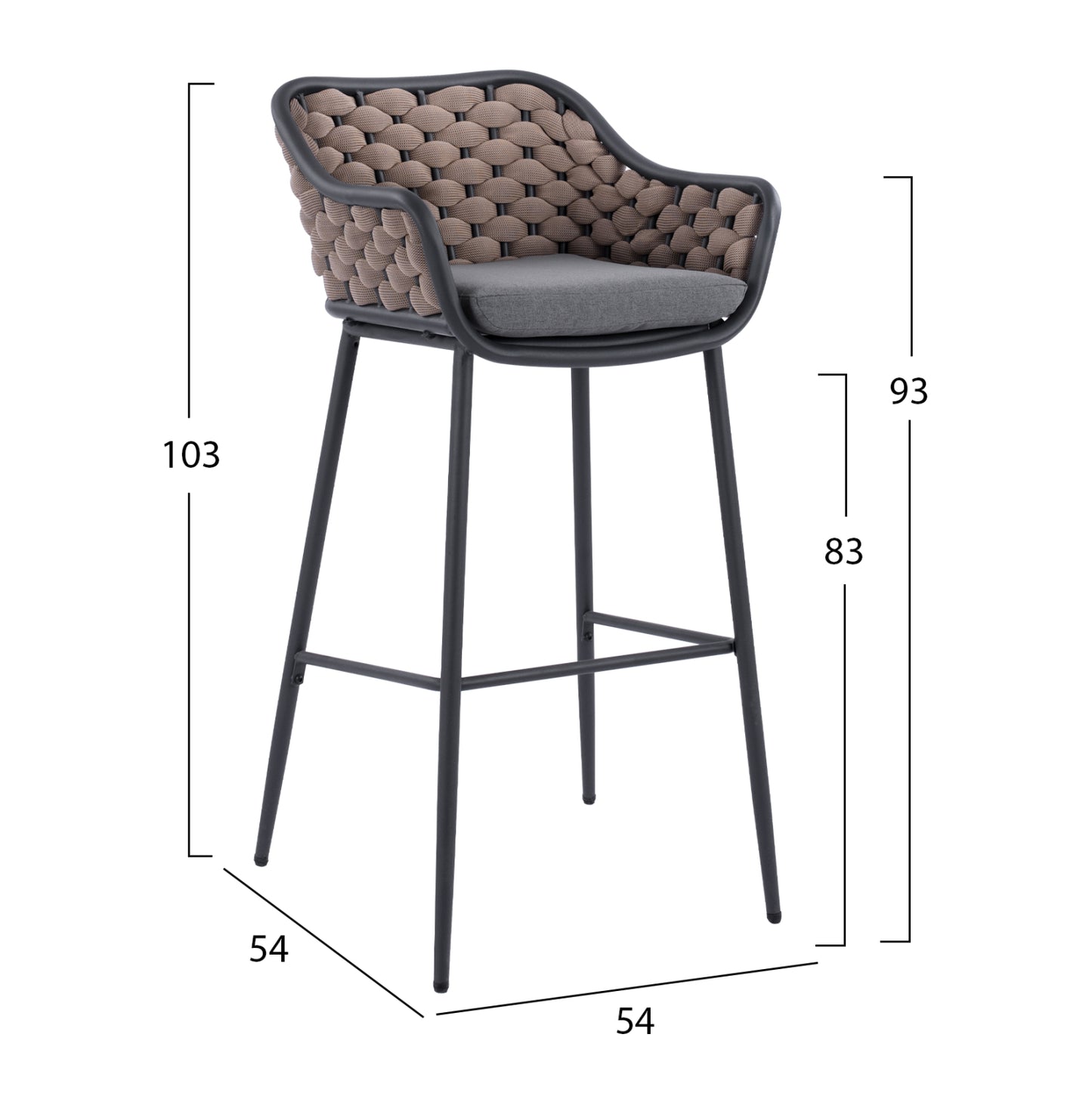 Stool With Metallic Frame And Beige Wicker Rope Hm5715 54x54x103cm