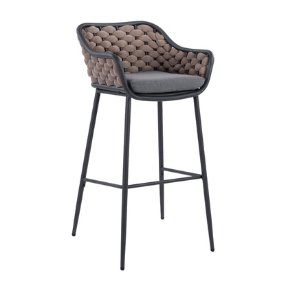 Stool With Metallic Frame And Beige Wicker Rope Hm5715 54x54x103cm