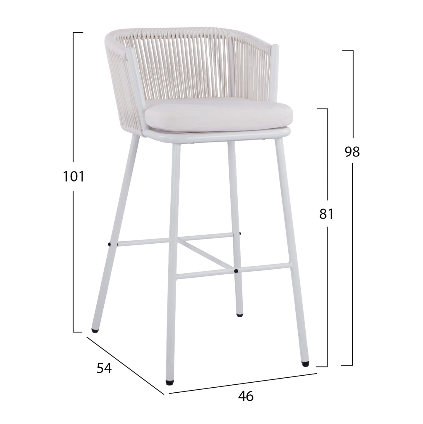 Stool With Metallic Frame And Rope White Hm5714.03 46x54x101 Cm