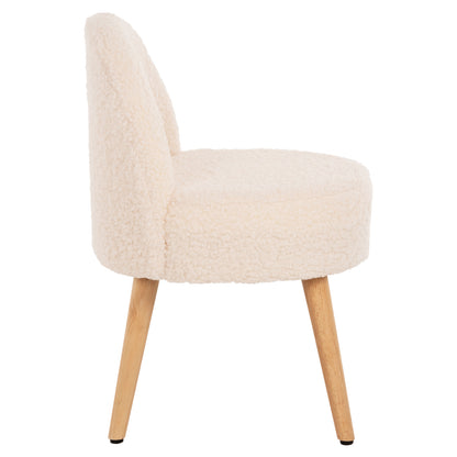 Stool Yasmine Hm8395.20 Low Backrest- Boucle Fabric In Ecru Color-wooden Legs 47x46x64,5hcm.