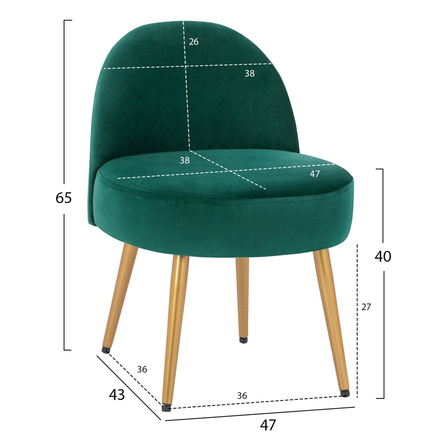 Stool With Back Yasmine From Cypress Green Velvet & Gold Legs Hm8395.13 47x43x65cm