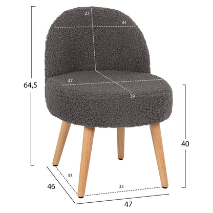 Stool Yasmine Hm8395.21 Low Backrest- Boucle Fabric In Grey Color-wooden Legs 47x46x64,5hcm.