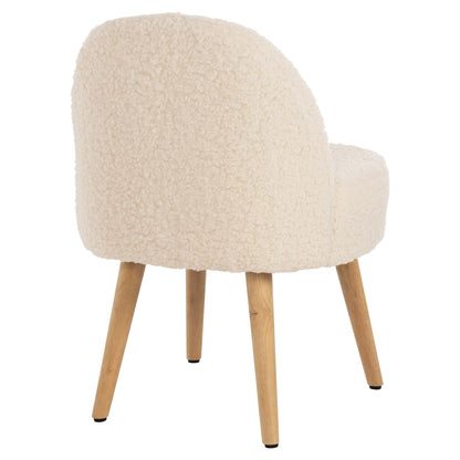 Stool Yasmine Hm8395.23 Low Backrest- Boucle Fabric In White Color-wooden Legs 47x46x64,5hcm.