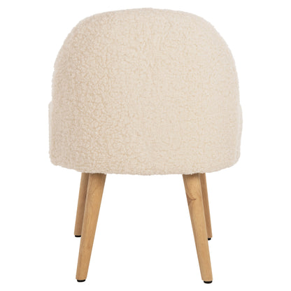 Stool Yasmine Hm8395.23 Low Backrest- Boucle Fabric In White Color-wooden Legs 47x46x64,5hcm.