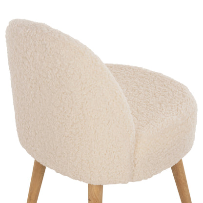 Stool Yasmine Hm8395.23 Low Backrest- Boucle Fabric In White Color-wooden Legs 47x46x64,5hcm.