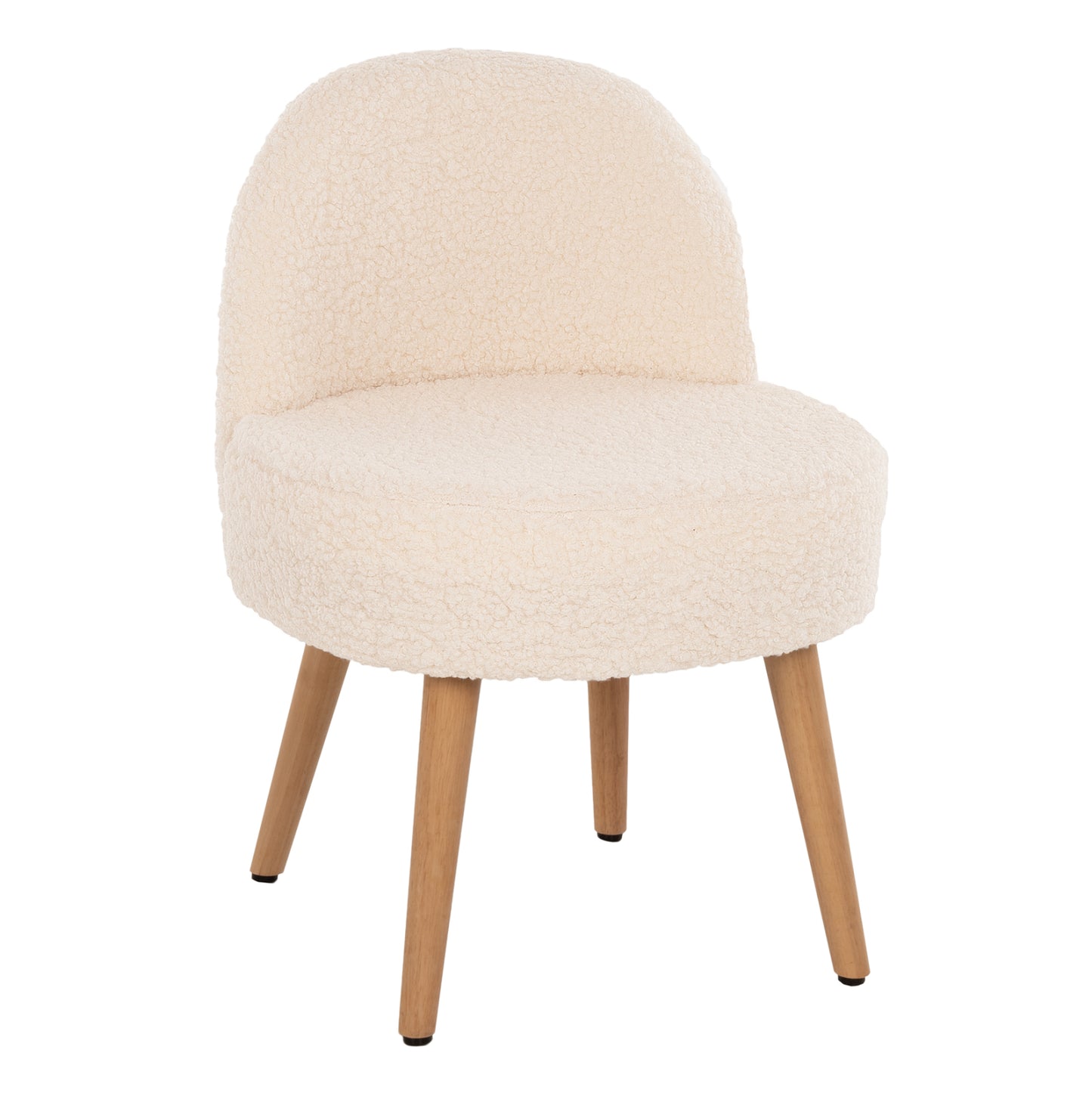 Stool Yasmine Hm8395.23 Low Backrest- Boucle Fabric In White Color-wooden Legs 47x46x64,5hcm.