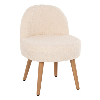 Stool Yasmine Hm8395.23 Low Backrest- Boucle Fabric In White Color-wooden Legs 47x46x64,5hcm.