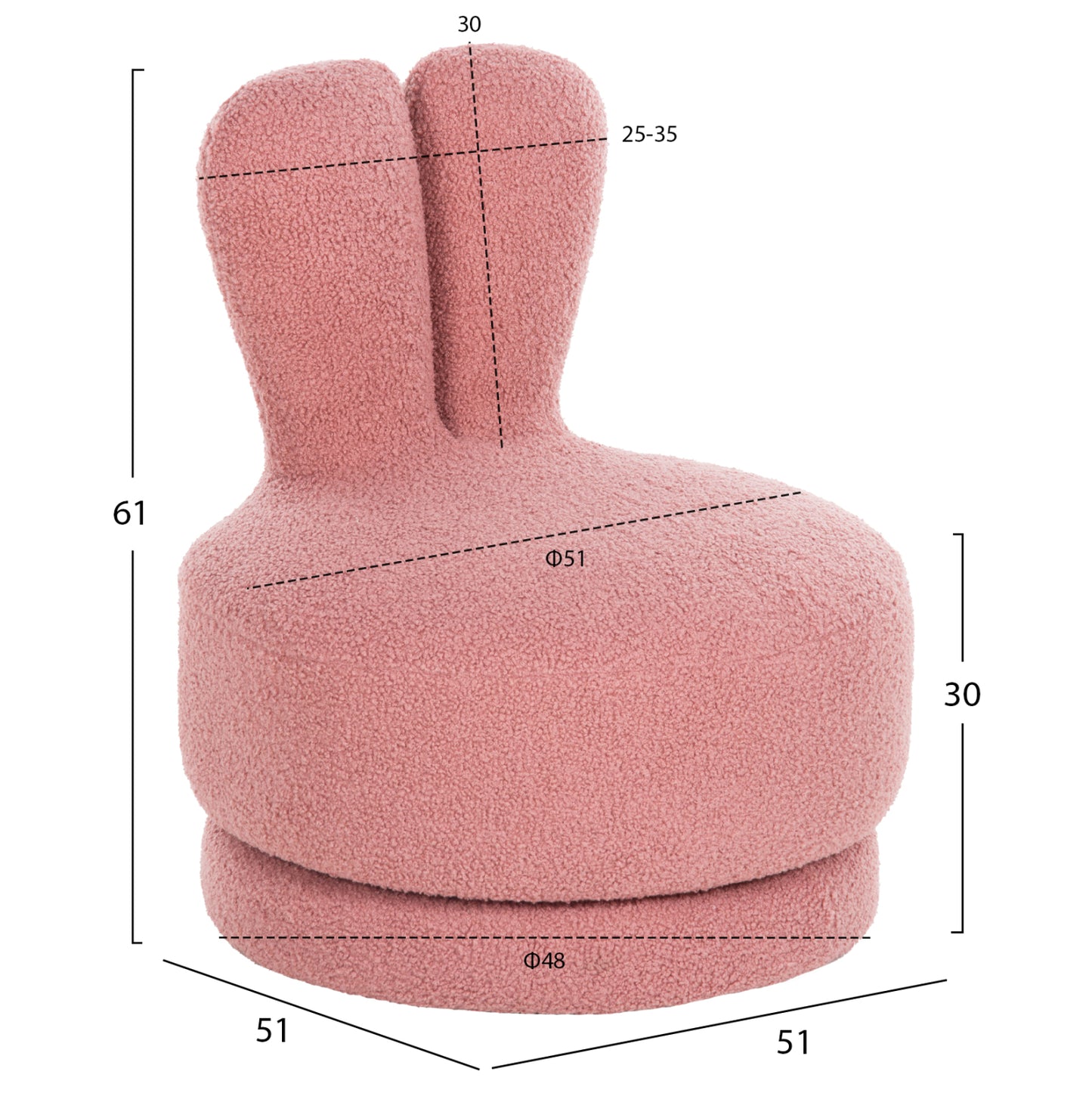 Stool With Backrest Swivel Frivo Hm9774.02 Dusty Pink Boucle Fabric 51x51x61hcm.
