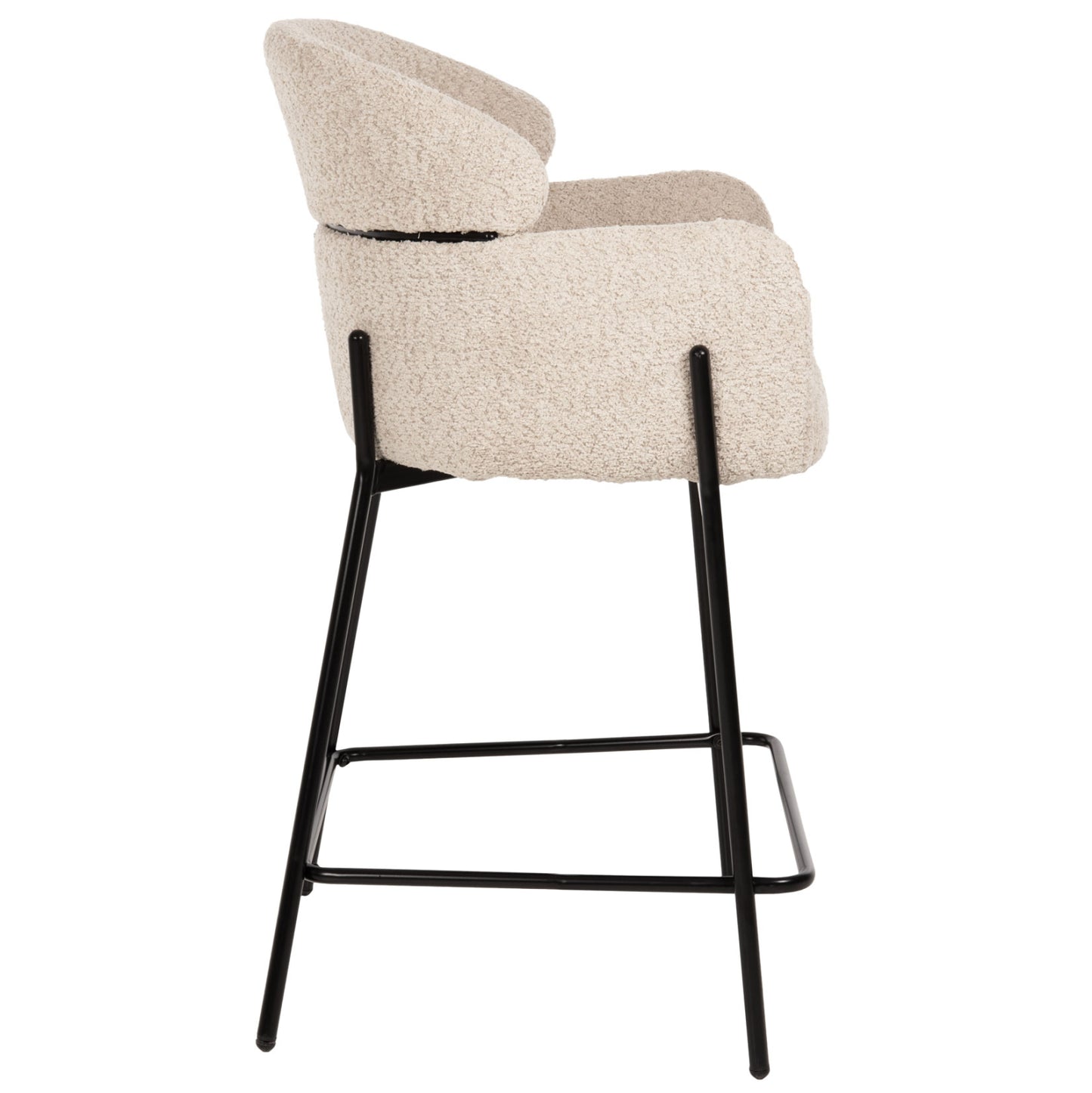 Bar Stool Medium Height Wolf Hm8584.02 Ecru Boucle Fabric-black Metal Legs 56x57x98hcm.