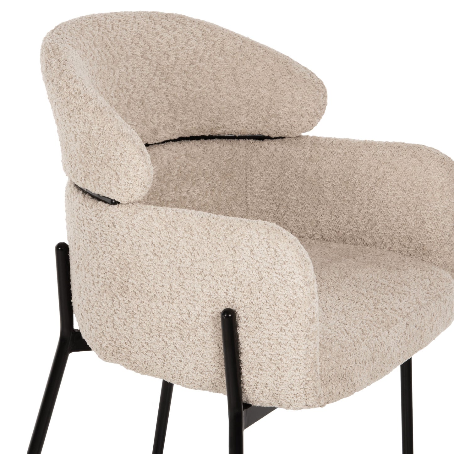 Bar Stool Medium Height Wolf Hm8584.02 Ecru Boucle Fabric-black Metal Legs 56x57x98hcm.