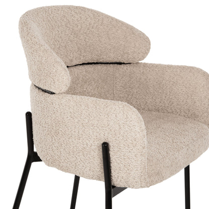 Bar Stool Medium Height Wolf Hm8584.02 Ecru Boucle Fabric-black Metal Legs 56x57x98hcm.
