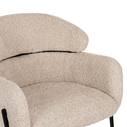Bar Stool Medium Height Wolf Hm8584.02 Ecru Boucle Fabric-black Metal Legs 56x57x98hcm.