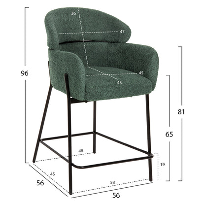 Bar Stool Medium Height Wolf Hm8584.03 Petrol Green Boucle Fabric-black Metal Legs 56x57x98hcm.
