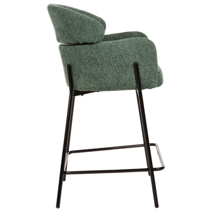 Bar Stool Medium Height Wolf Hm8584.03 Petrol Green Boucle Fabric-black Metal Legs 56x57x98hcm.