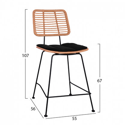 Metal Stool With Pillow Allegra Hm5644 With Wicker In Beige Color 55x56x107 εκ.