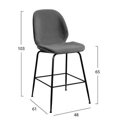 Bar Stool Nora Velvet Grey & Black Metallic Frame Hm8524.01 48x61x103 Cm