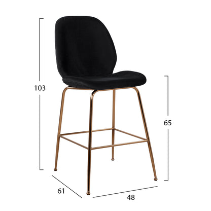 Bar Stool Nora Black Velvet & Gold Metallic Frame Hm8524.04 48x61x103 Cm