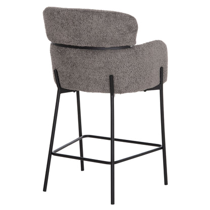 Bar Stool Medium Height Wolf Hm8584.01 Grey Boucle Fabric-black Metal Legs 56x57x98hcm.
