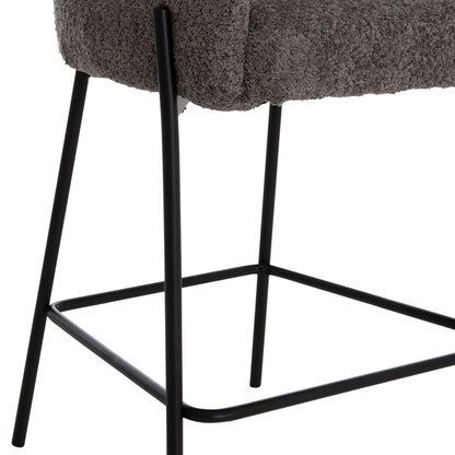Bar Stool Medium Height Wolf Hm8584.01 Grey Boucle Fabric-black Metal Legs 56x57x98hcm.