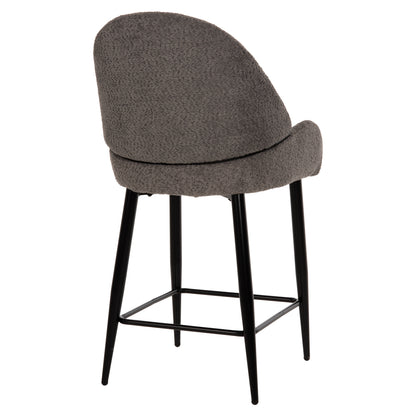 Bar Stool Medium Height Hm8586.01 Grey Boucle Fabric-black Metal Legs  55x62x105h Cm.