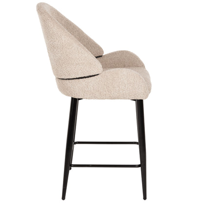 Bar Stool Medium Height Hm8586.02 Ecru Boucle Fabric-black Metal Legs 55x62x105h Cm.