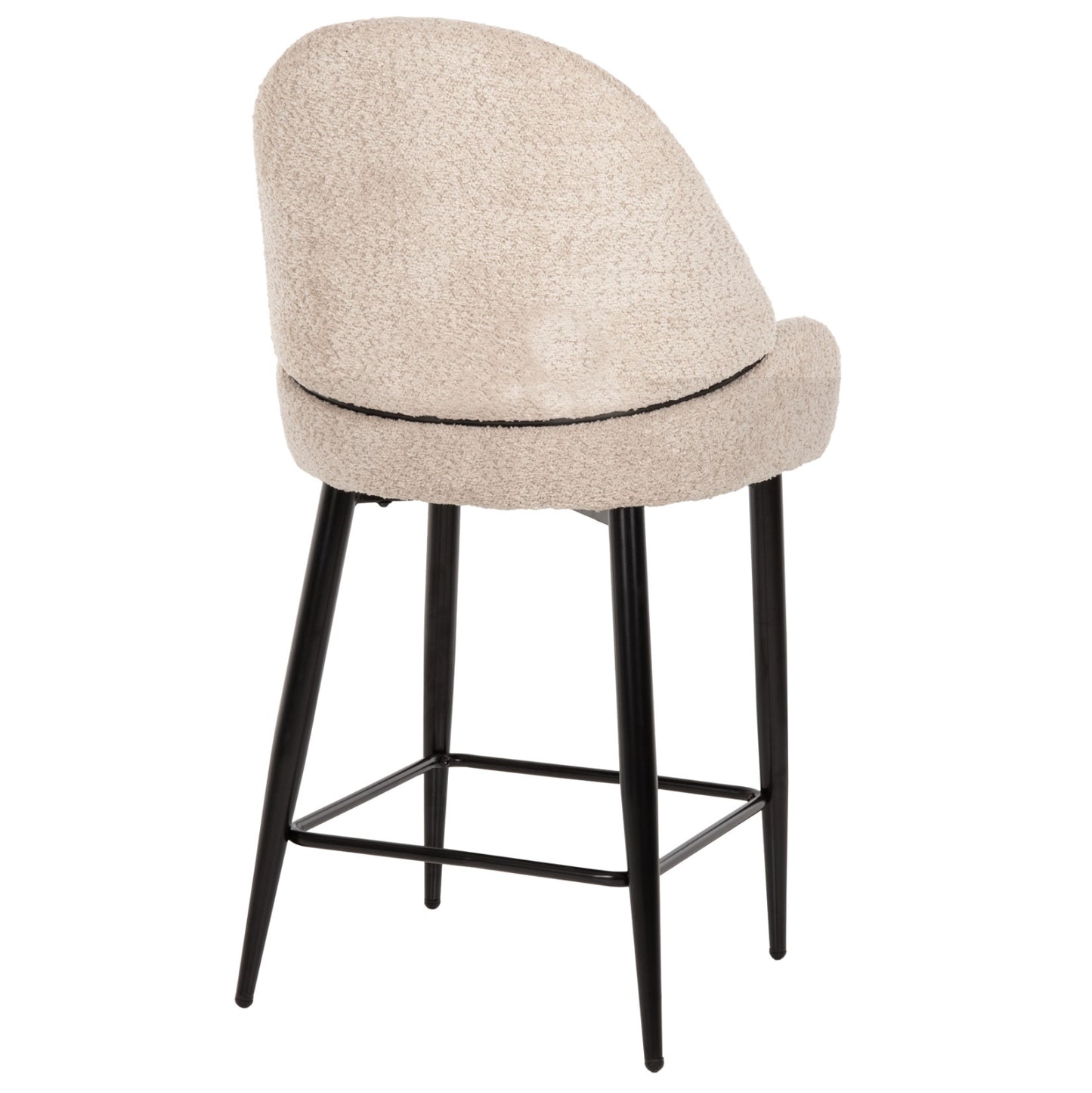 Bar Stool Medium Height Hm8586.02 Ecru Boucle Fabric-black Metal Legs 55x62x105h Cm.