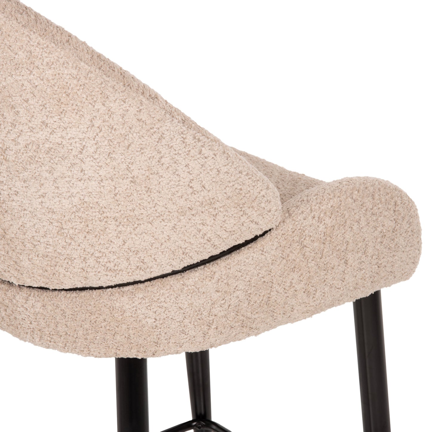 Bar Stool Medium Height Hm8586.02 Ecru Boucle Fabric-black Metal Legs 55x62x105h Cm.