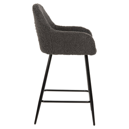 Bar Stool Medium Height Strike Hm8592.01 Grey Teddy Fabric-black Metal Legs 50x50x94,5hcm.