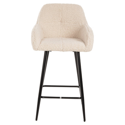Bar Stool Medium Height Strike Hm8592.02 White Teddy Fabric-black Metal Legs 50x50x94,5hcm.