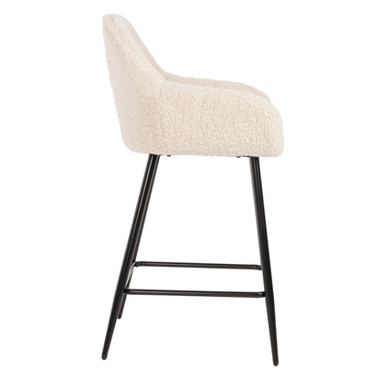 Bar Stool Medium Height Strike Hm8592.02 White Teddy Fabric-black Metal Legs 50x50x94,5hcm.