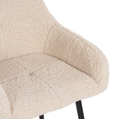 Bar Stool Medium Height Strike Hm8592.02 White Teddy Fabric-black Metal Legs 50x50x94,5hcm.