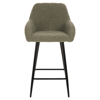 Bar Stool Medium Height Strike Hm8592.03 Pistachio Green Teddy Fabric-black Metal Legs 50x50x94,5hcm.