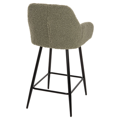 Bar Stool Medium Height Strike Hm8592.03 Pistachio Green Teddy Fabric-black Metal Legs 50x50x94,5hcm.
