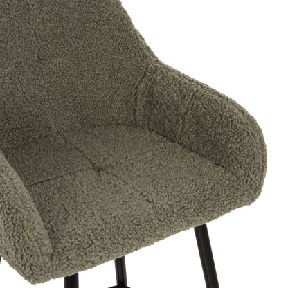 Bar Stool Medium Height Strike Hm8592.03 Pistachio Green Teddy Fabric-black Metal Legs 50x50x94,5hcm.