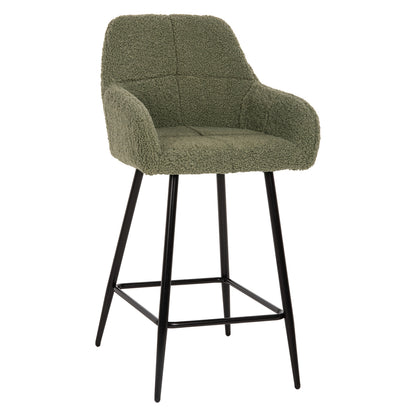 Bar Stool Medium Height Strike Hm8592.03 Pistachio Green Teddy Fabric-black Metal Legs 50x50x94,5hcm.
